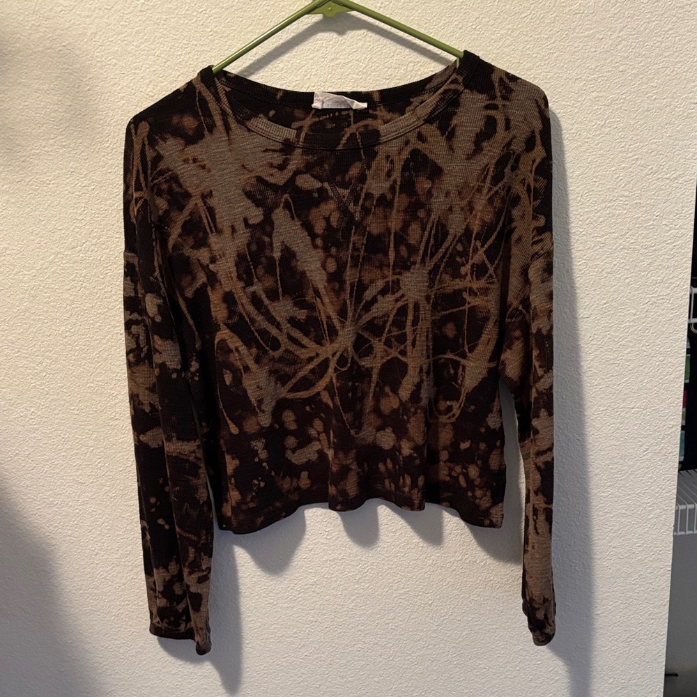 Double Zero Brown and Black Abstract Long Sleeve Top
